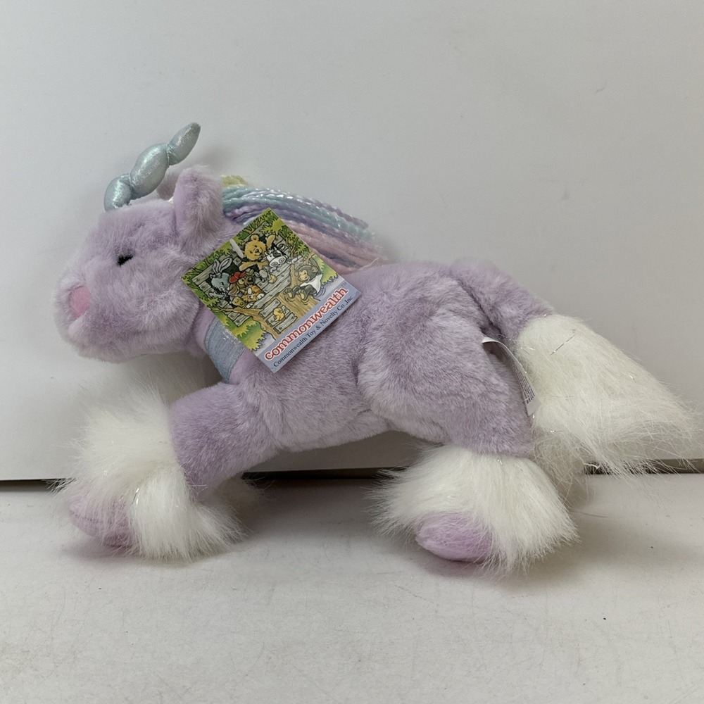 Vintage 2000 Commonwealth Unicorn Purple Small Plush Stuffed Animal 10" with Tag